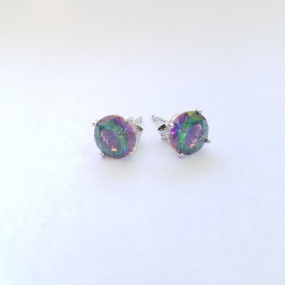 Mystic Fire Crystal Stud Pierced Earrings - Picture 2 of 7